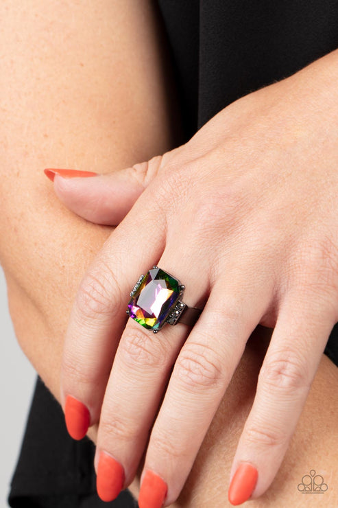 Epic Proportions- Multi Oil Spill set in Gunmetal Ring