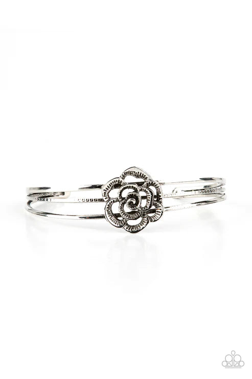 Rosy Repose - Silver Cuff Bracelet