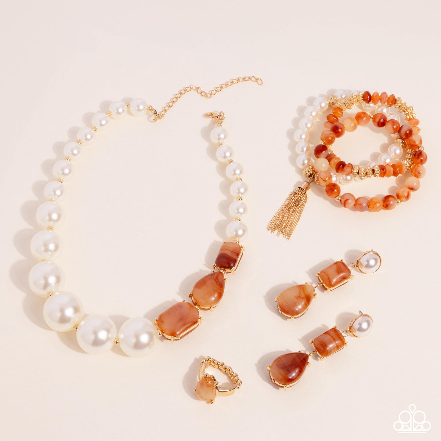 Marbled Moment - Orange & Gold Pearl Necklace - Exclusive Fashion Fix June 2024