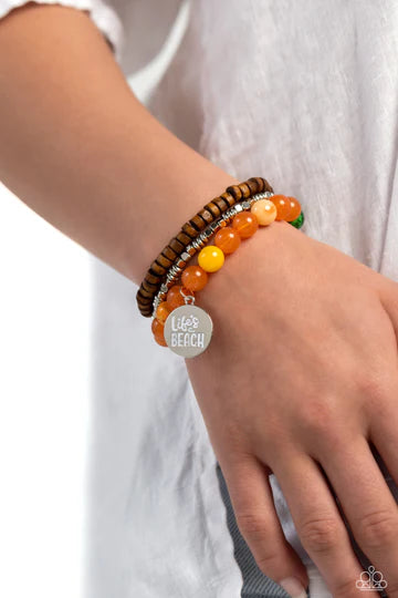 Life's A Beach - Orange Stretchy Stack Bracelets