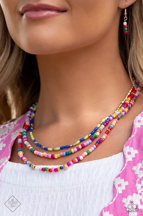 Multicolored Mashup -  Gold Necklace - Fashion Fix December 2023