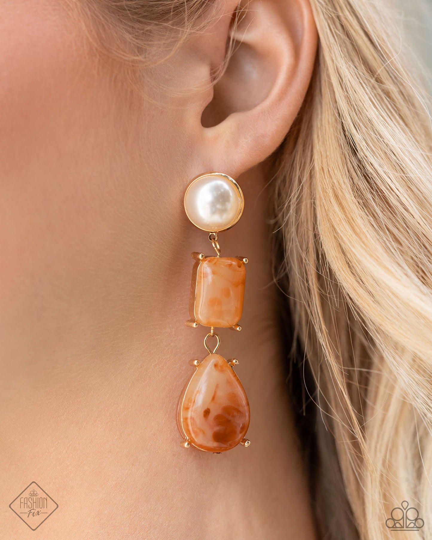 Marbled Masterpiece - Orange set in Gold Earrings - Exclusive Fashion Fix June 2024