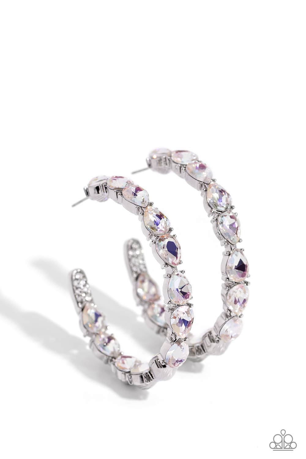 Presidential Pizzazz - White Iridescent Hoop Earrings - Exclusive Life of the Party March 2024