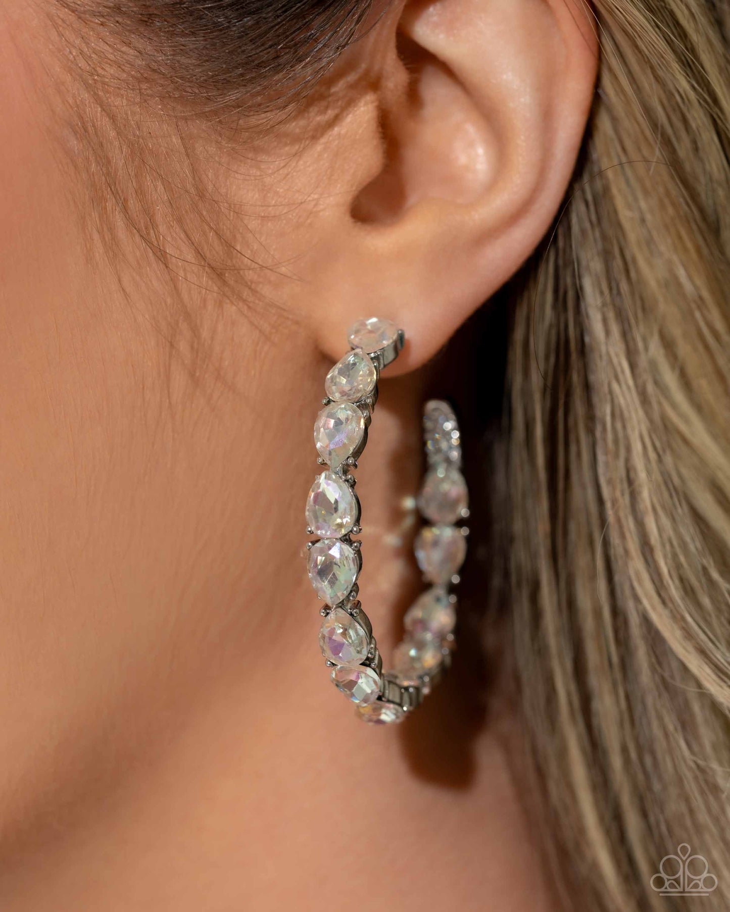 Presidential Pizzazz - White Iridescent Hoop Earrings - Exclusive Life of the Party March 2024