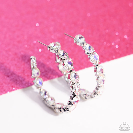 Presidential Pizzazz - White Iridescent Hoop Earrings - Exclusive Life of the Party March 2024