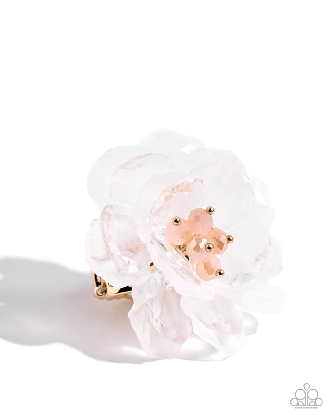 Petal Privilege - White Acrylic Flower set in Gold Ring - Life of the Party July 2024