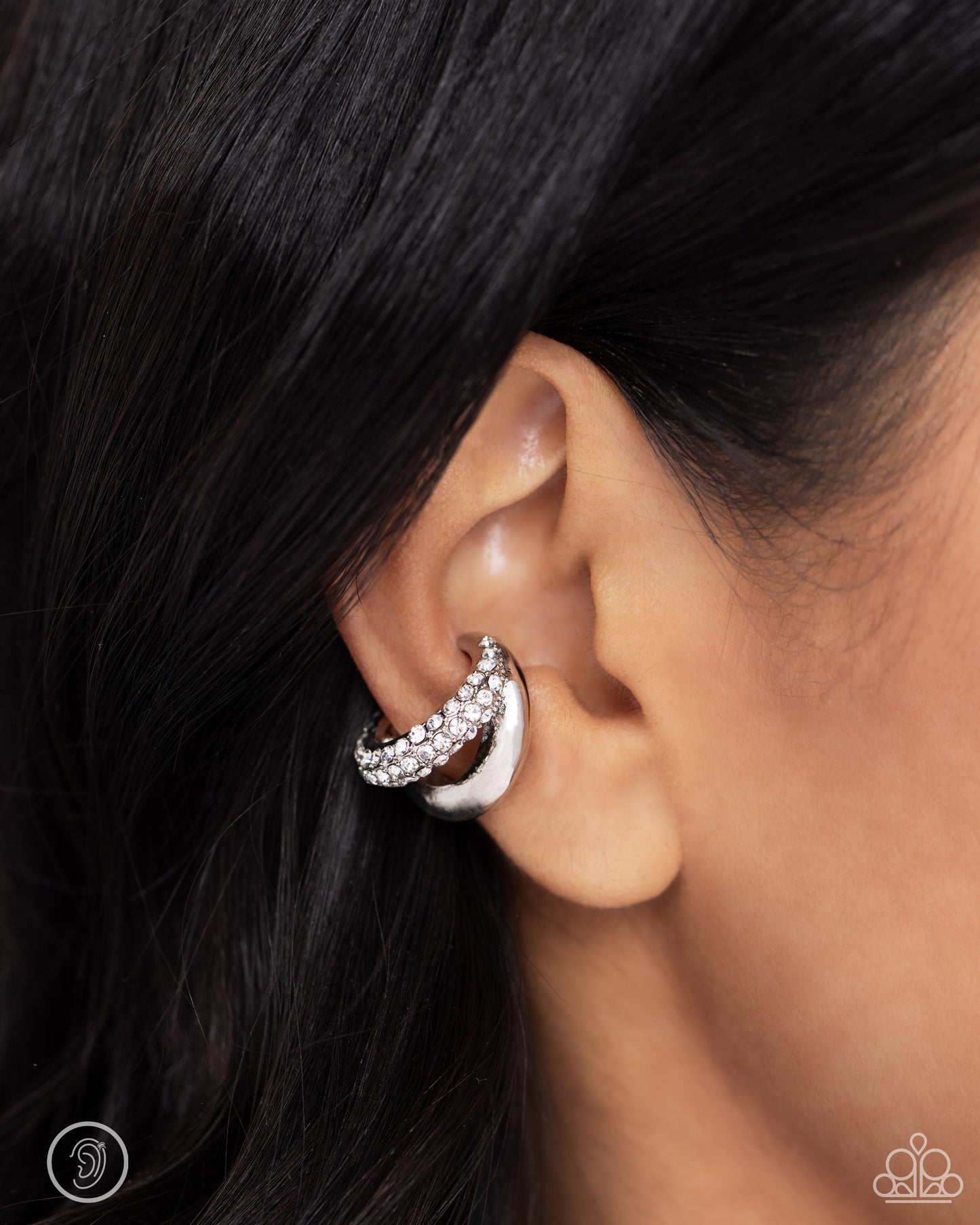 Sizzling Spotlight - White Cuff Earring