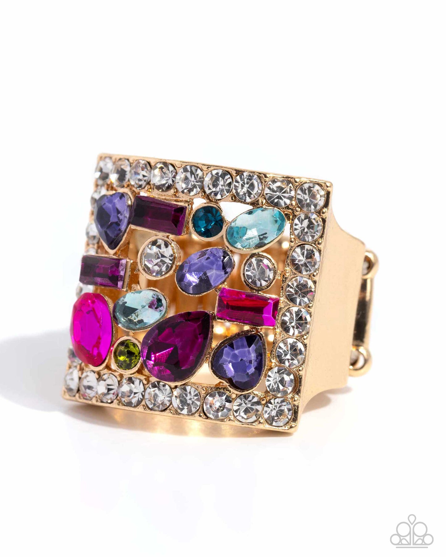 Framed Finesse - Multi Colored Rhinestone Ring - Exclusive Life of the Party June 2024