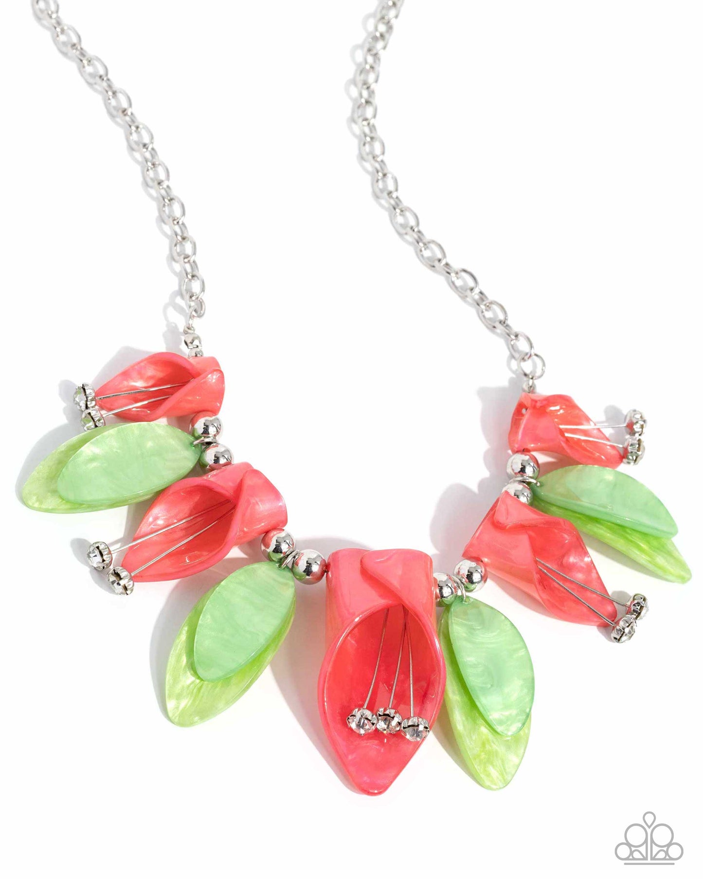 Garden Gaze - Multi Coral & Green Necklace - Life of the Party June 2024