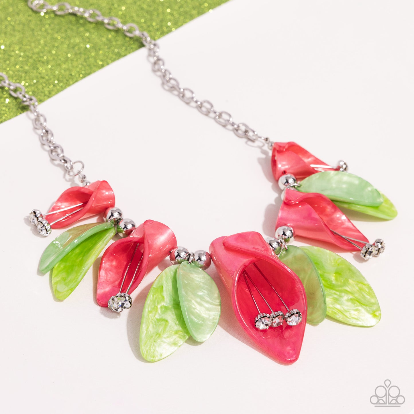 Garden Gaze - Multi Coral & Green Necklace - Life of the Party June 2024