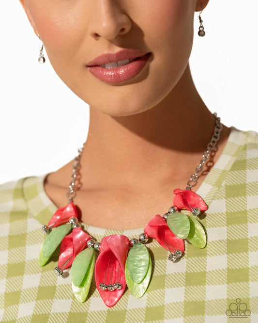 Garden Gaze - Multi Coral & Green Necklace - Life of the Party June 2024