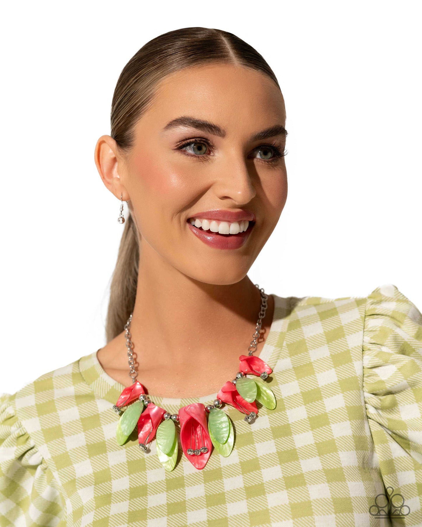 Garden Gaze - Multi Coral & Green Necklace - Life of the Party June 2024