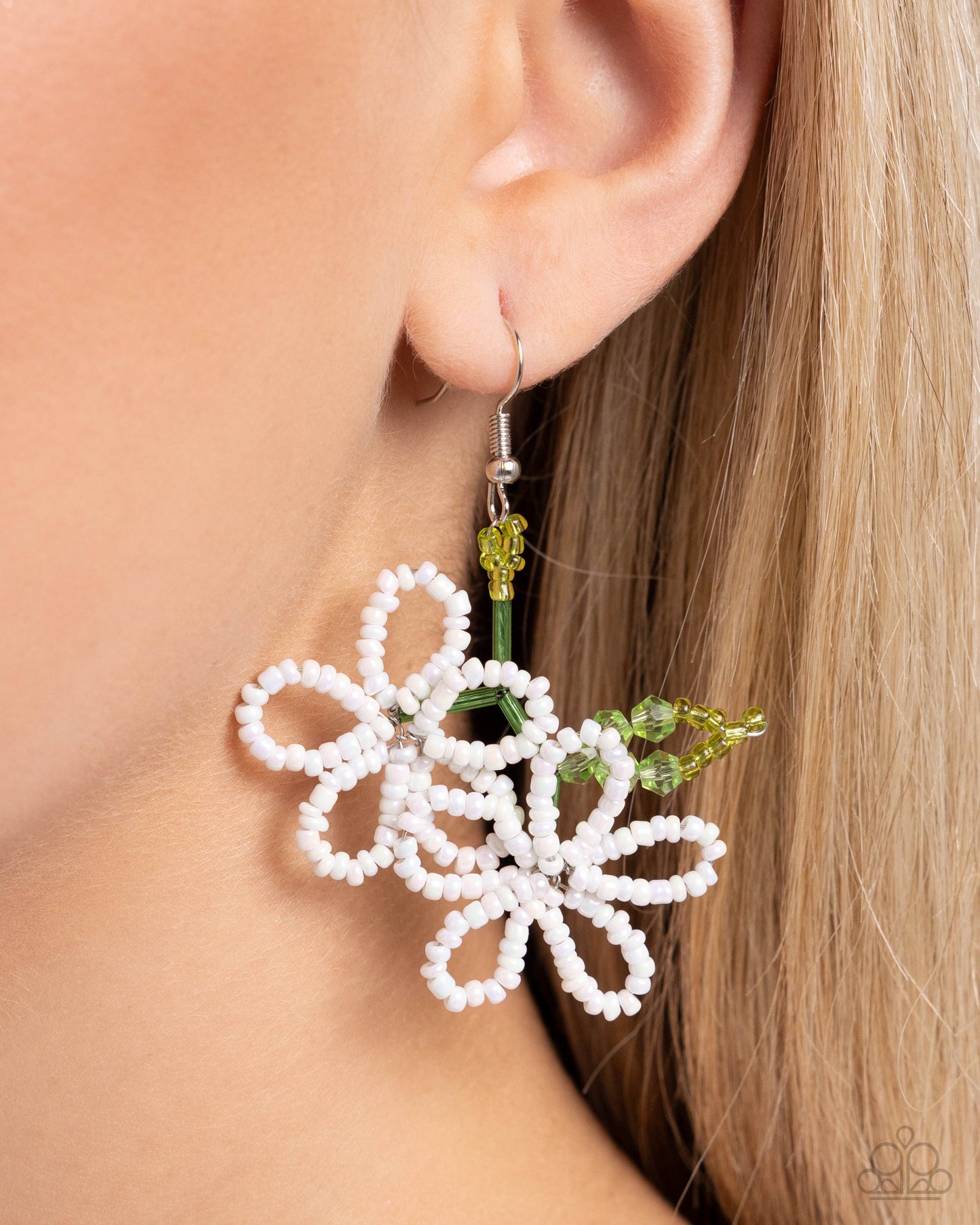 Beaded Blooms - White Earring