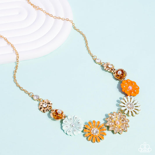 Garden Gesture - Multi Orange Gold Necklace - Life of the Party July 2024