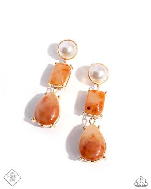 Marbled Masterpiece - Orange set in Gold Earrings - Exclusive Fashion Fix June 2024