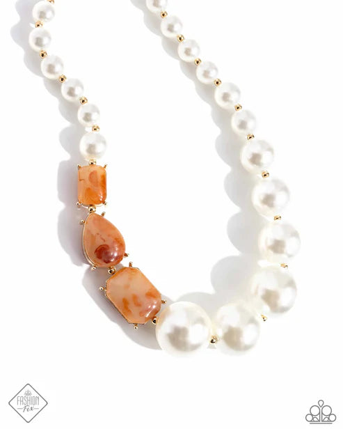 Marbled Moment - Orange & Gold Pearl Necklace - Exclusive Fashion Fix June 2024