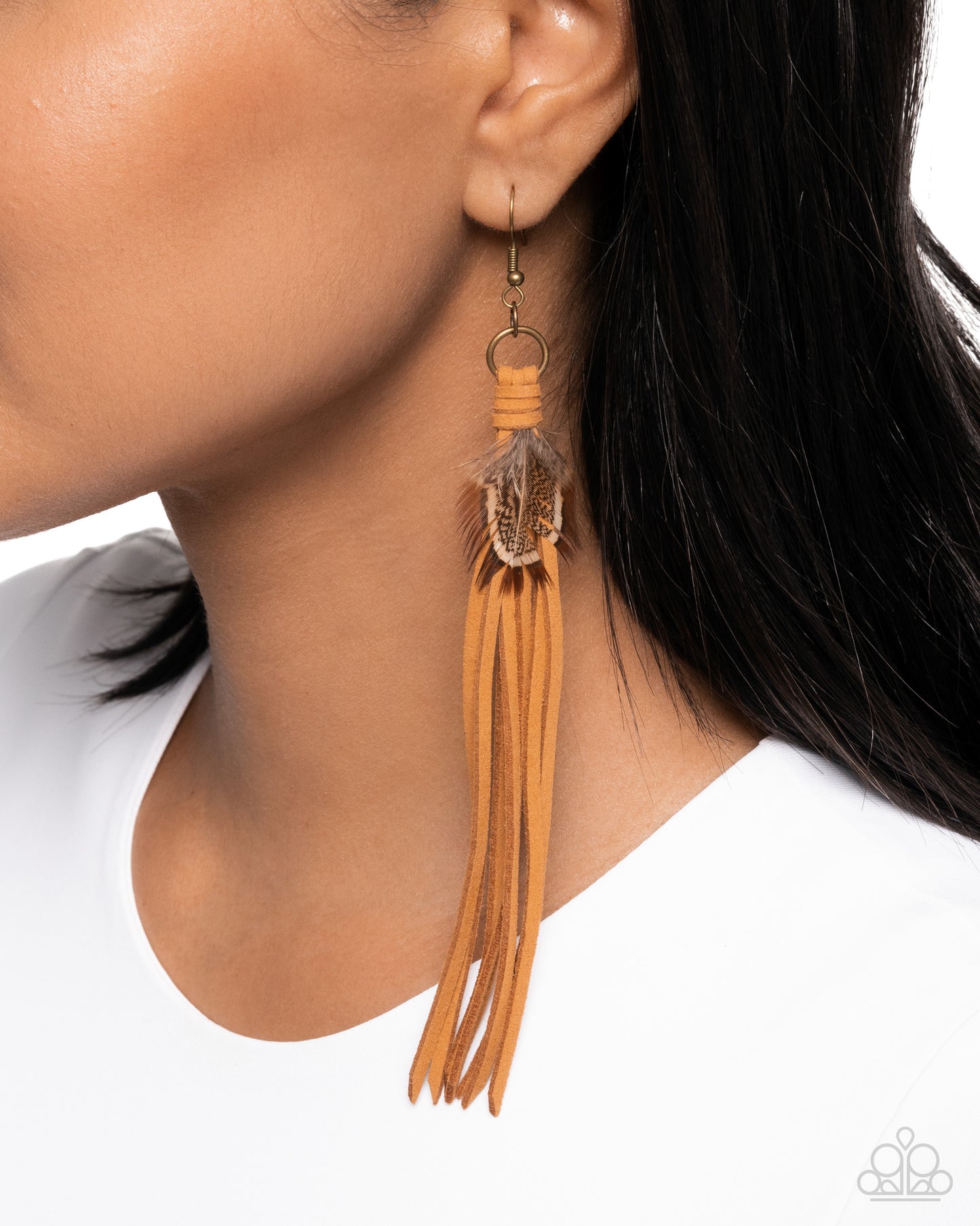 Feathered Festivity - Brass Earring