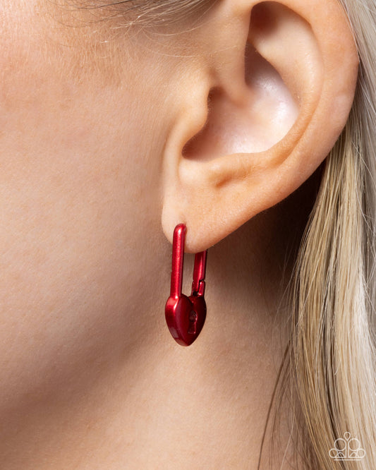 Pampered Padlock - Red Earring