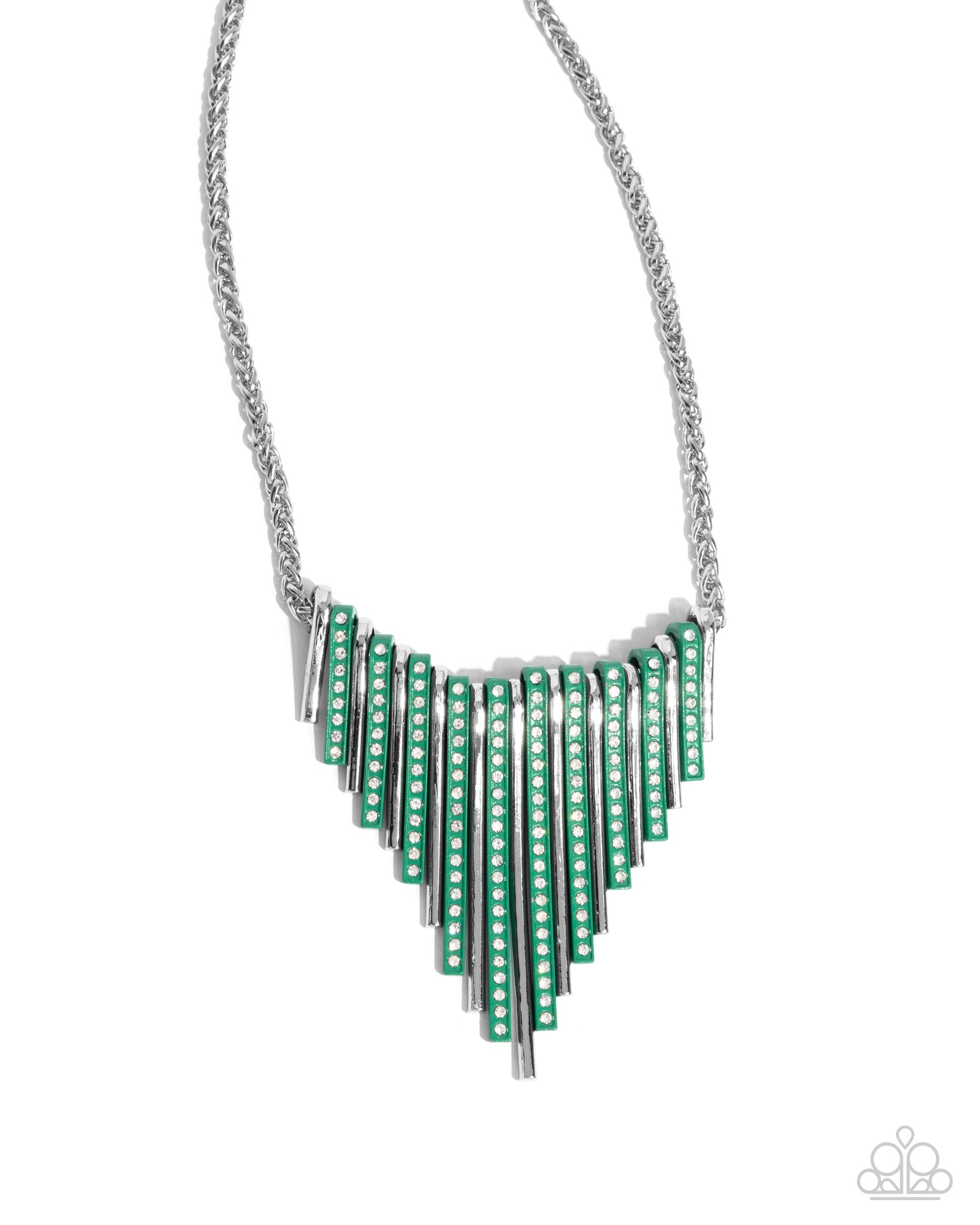 Complete Look! - Fashionable Fringe Necklace and Colored Cameo Green Bracelet Set