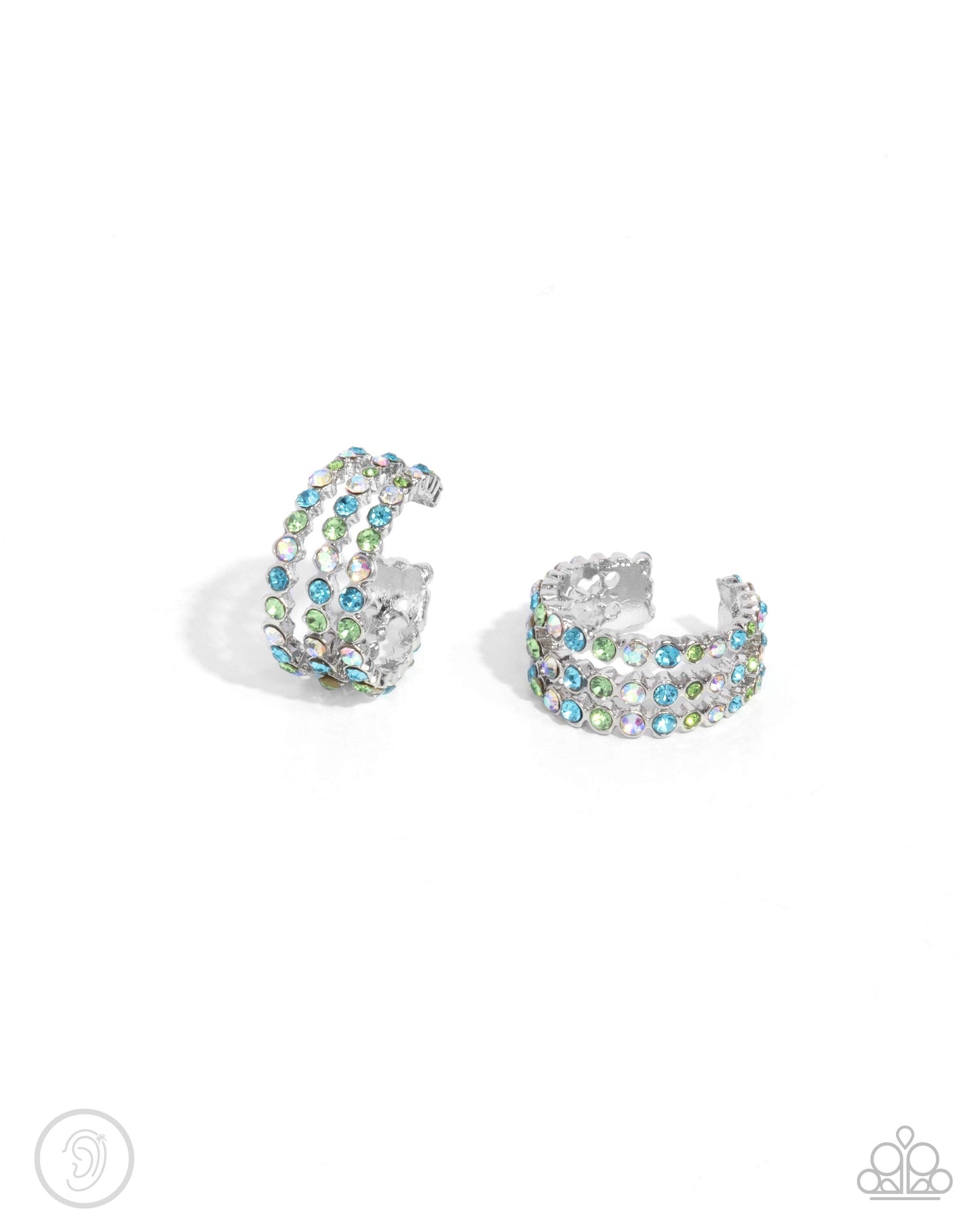 Iridescent Influence - Multi Blue Cuff Earring