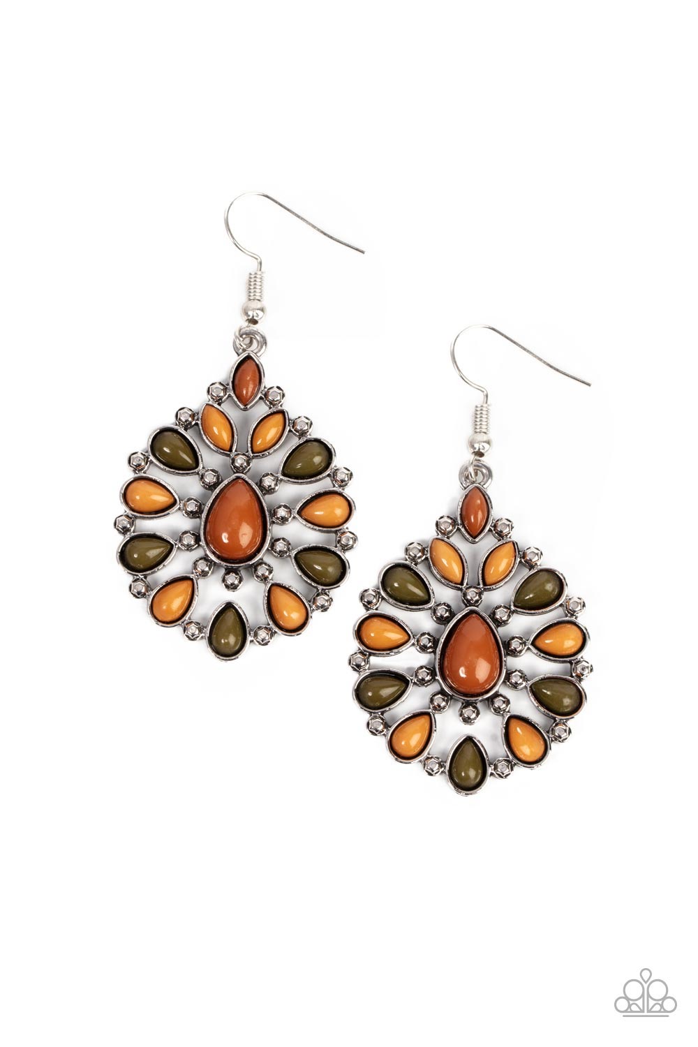 Lively Luncheon - Multi Green and Tan Earrings