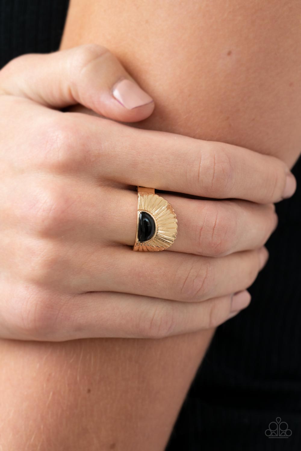 Fabulously FAN-tabulous - Gold Ring with Black Bead