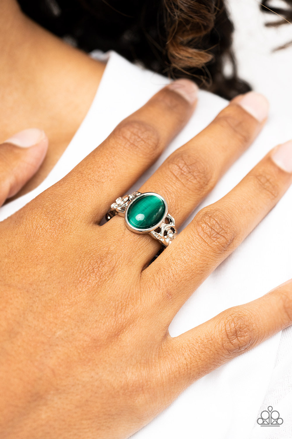 Crystals and Cats Eye - Green Ring