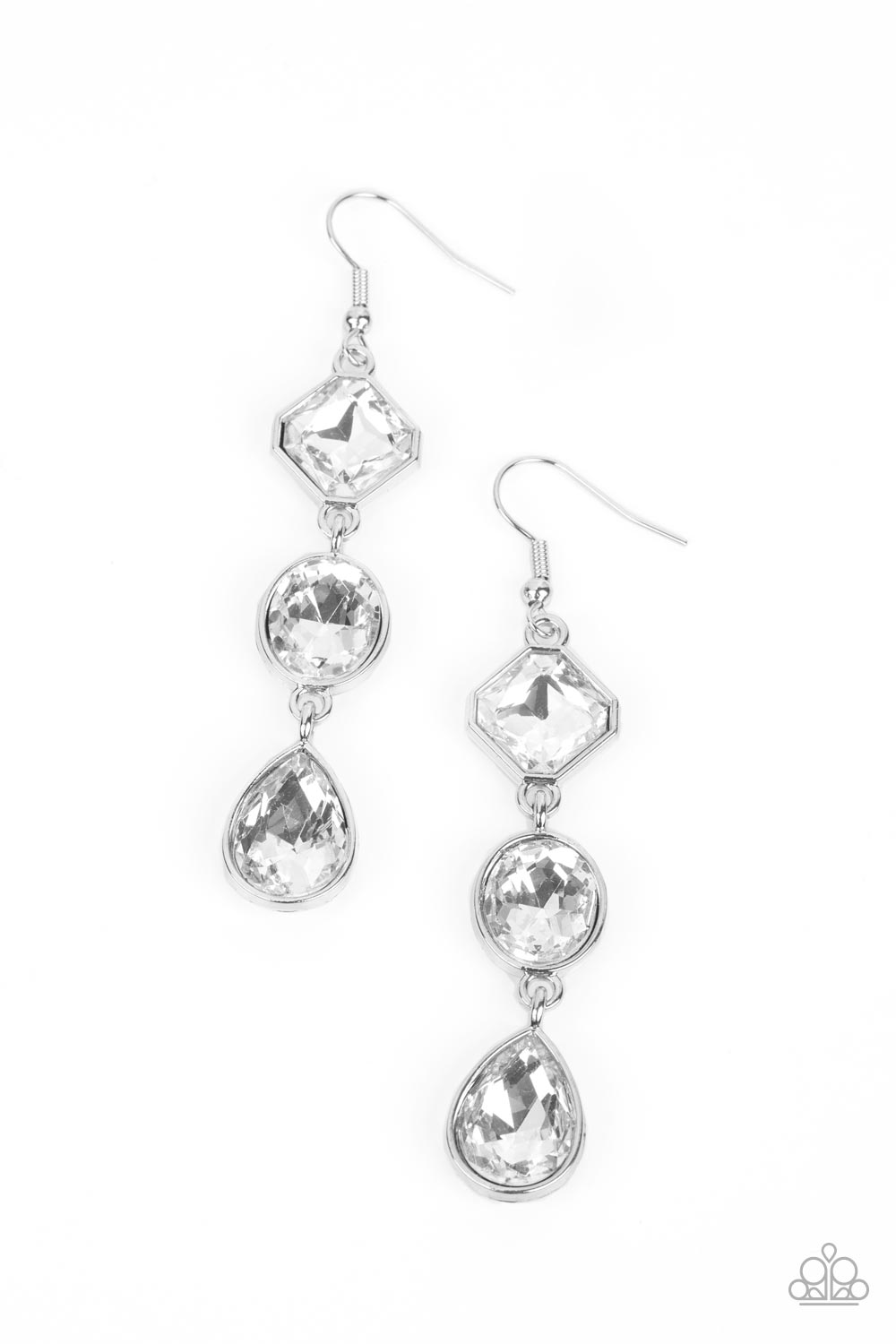 Reflective Rhinestones - White Earrings