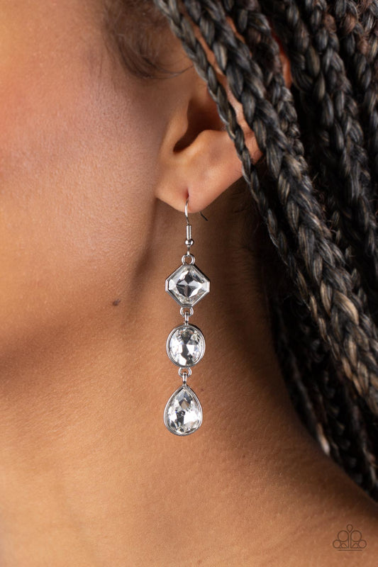 Reflective Rhinestones - White Earrings