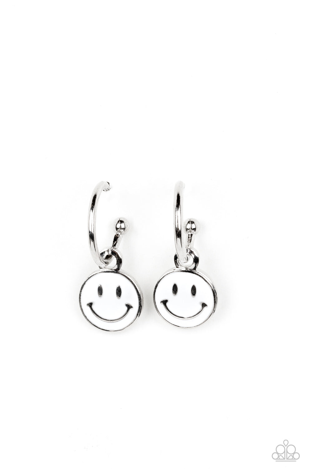 Subtle Smile - White Smiley Face Earrings