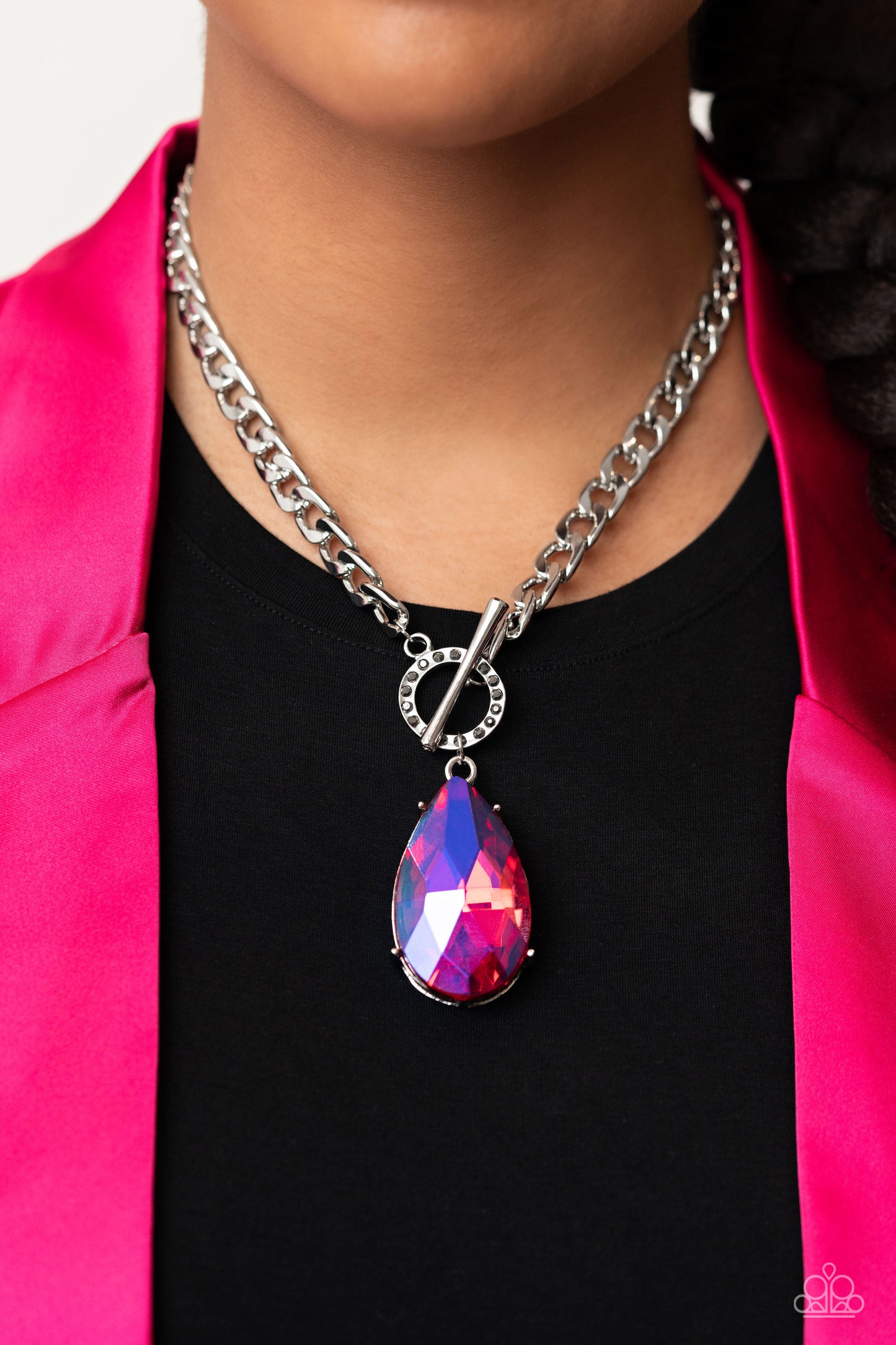 Edgy Exaggeration - Pink UV Shimmer Necklace - Life of the Party - May 2023