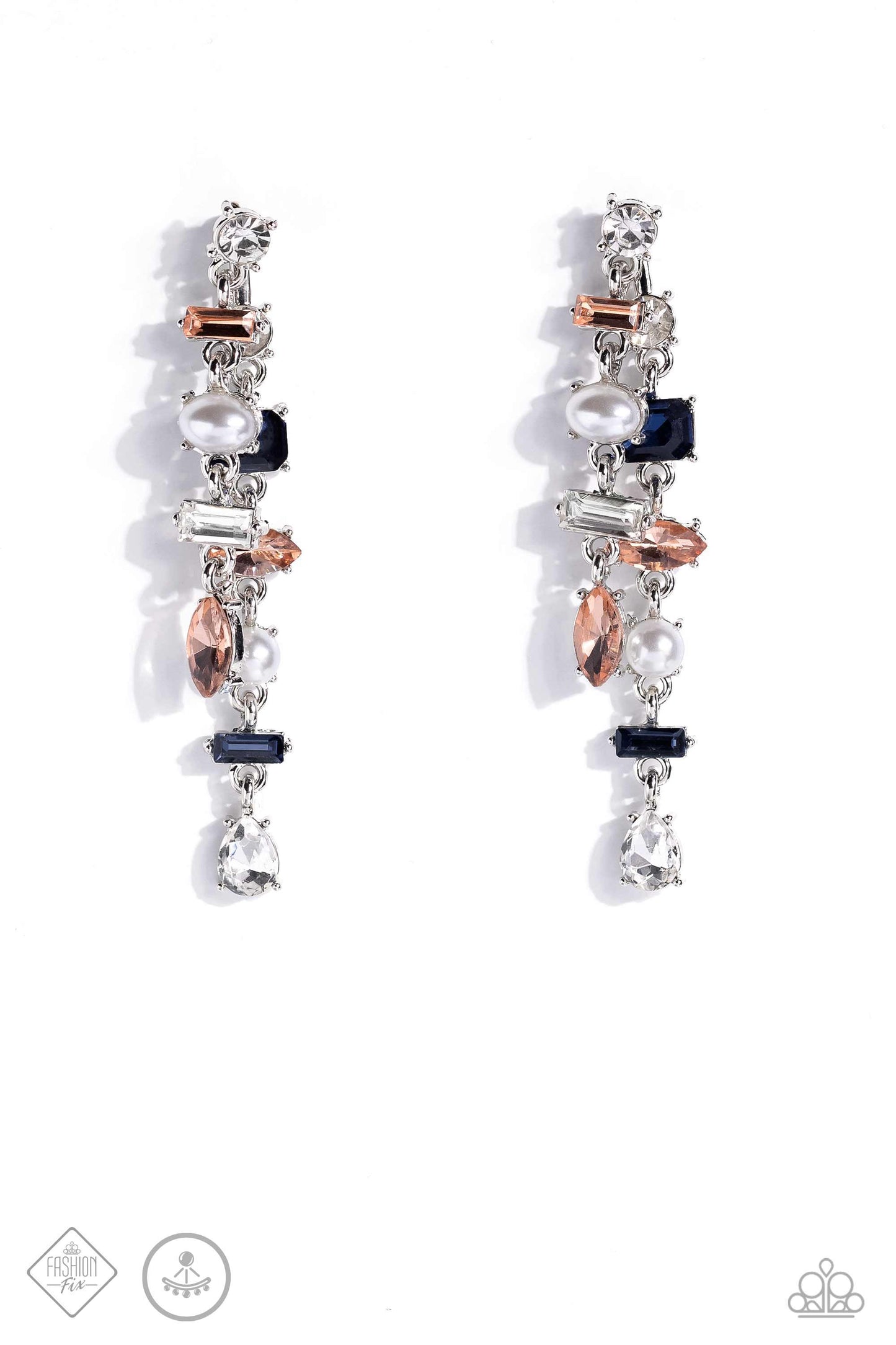 Admirable Antiquity - Multi White Blue Peach Rhinestone Earring - Fashion Fix September 2023