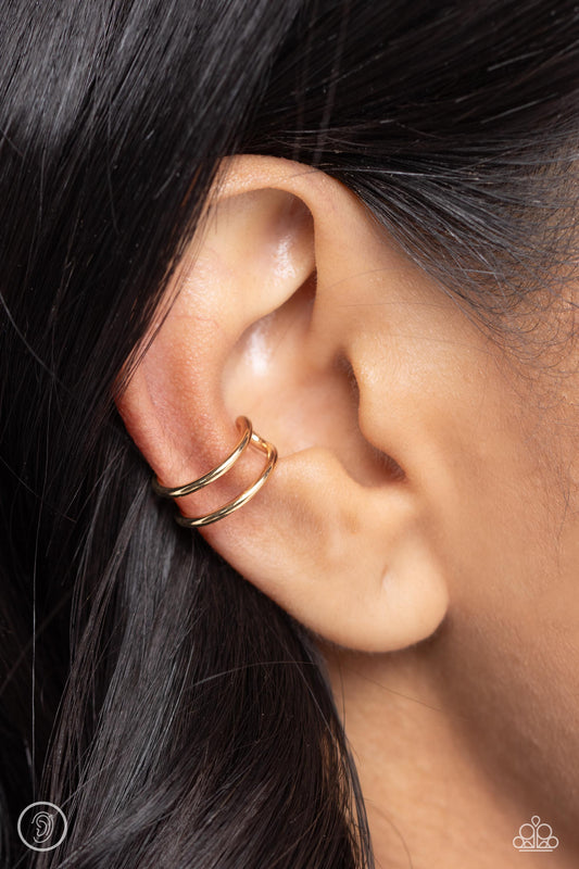 Metallic Moment - Gold Cuff Earring